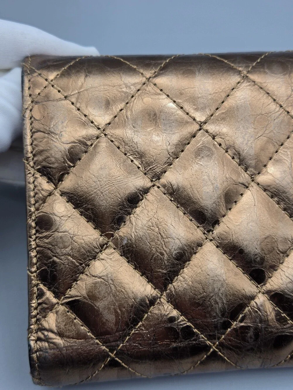 💛CHANEL Authentic mottled rose-gold quilted leather 2.55 reissue wallet💛
